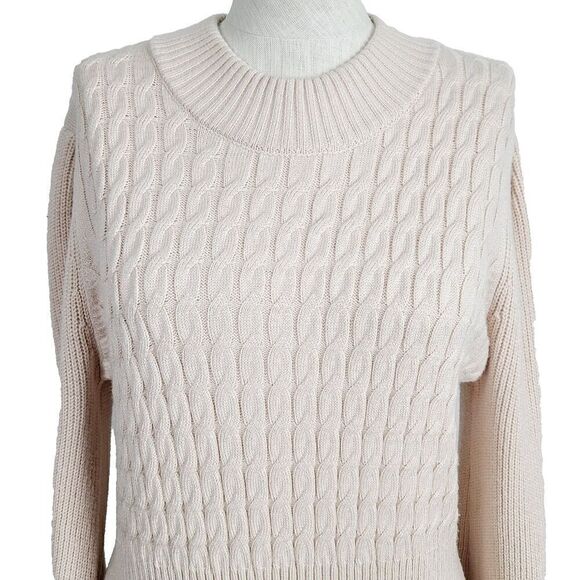 Flat White Urban Outfitters Sweater Dress L Cream Cable Knit Ruffle Pullover - Picture 2 of 8